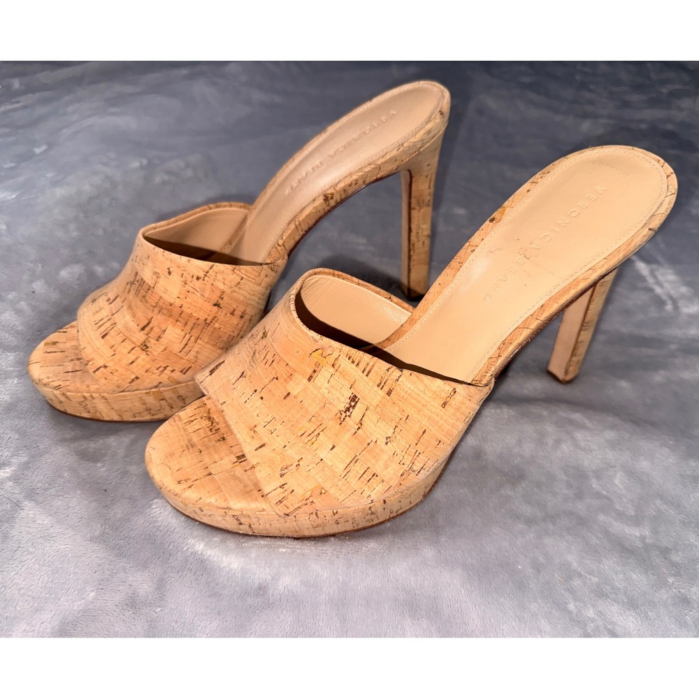 Veronica Beard Cork Platform Mule Sandals Natural Tan Stiletto Heels Womens 10M